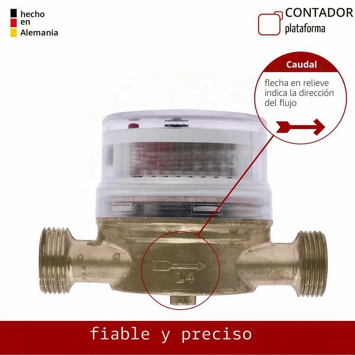 Contador de agua fría de chorro de caudal nominal Qn 2,5, conexión de 1 pulgada, longitud de construcción 130 mm, calibración 2026