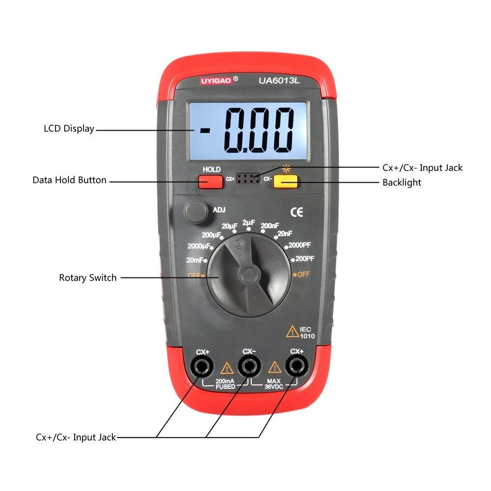 Uyigao UA6013L Capacitante digital Portable Capacitancia Digital Capacitancia Medidor de medidor Tester de contabilidad con luz de fondo LCD para ingenieros eléctricos