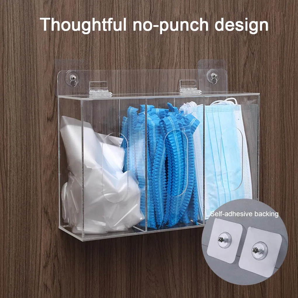 Caja dispensadora de mascarillas y guantes desechables con tapa, dispensador de guantes acrílicos, organizador de montaje en pared acrílico montado en la pared, A