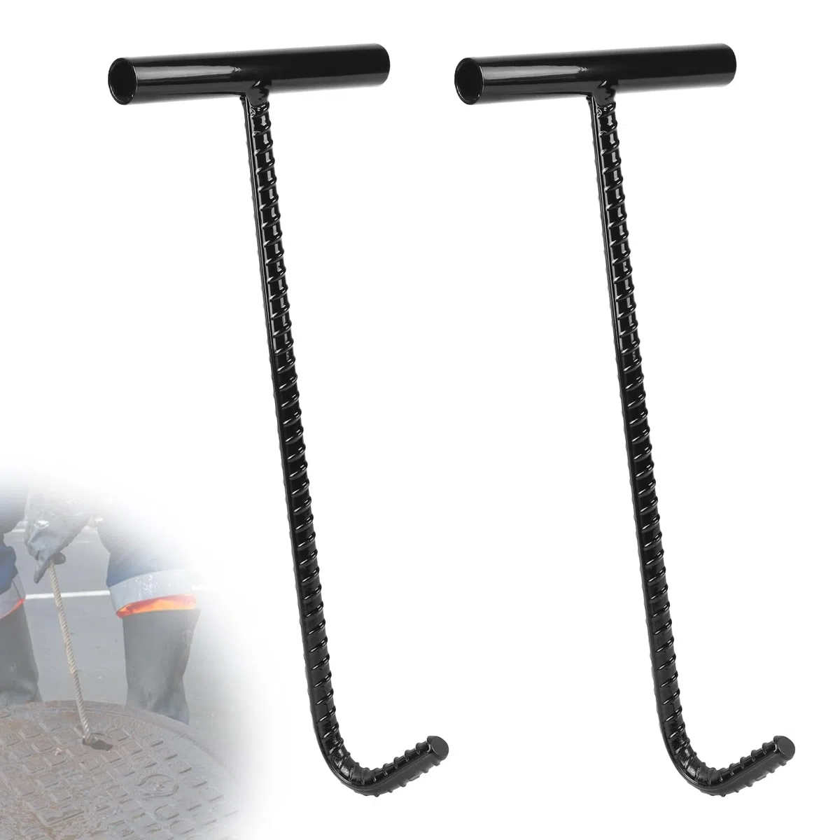 DBREAKS 2pcs Gancho De Tapa De Alcantarilla, 40cm Tapa de Alcantarilla Gancho, Elevador de Tapas de Alcantarilla Elevador de Tapas de Pozos