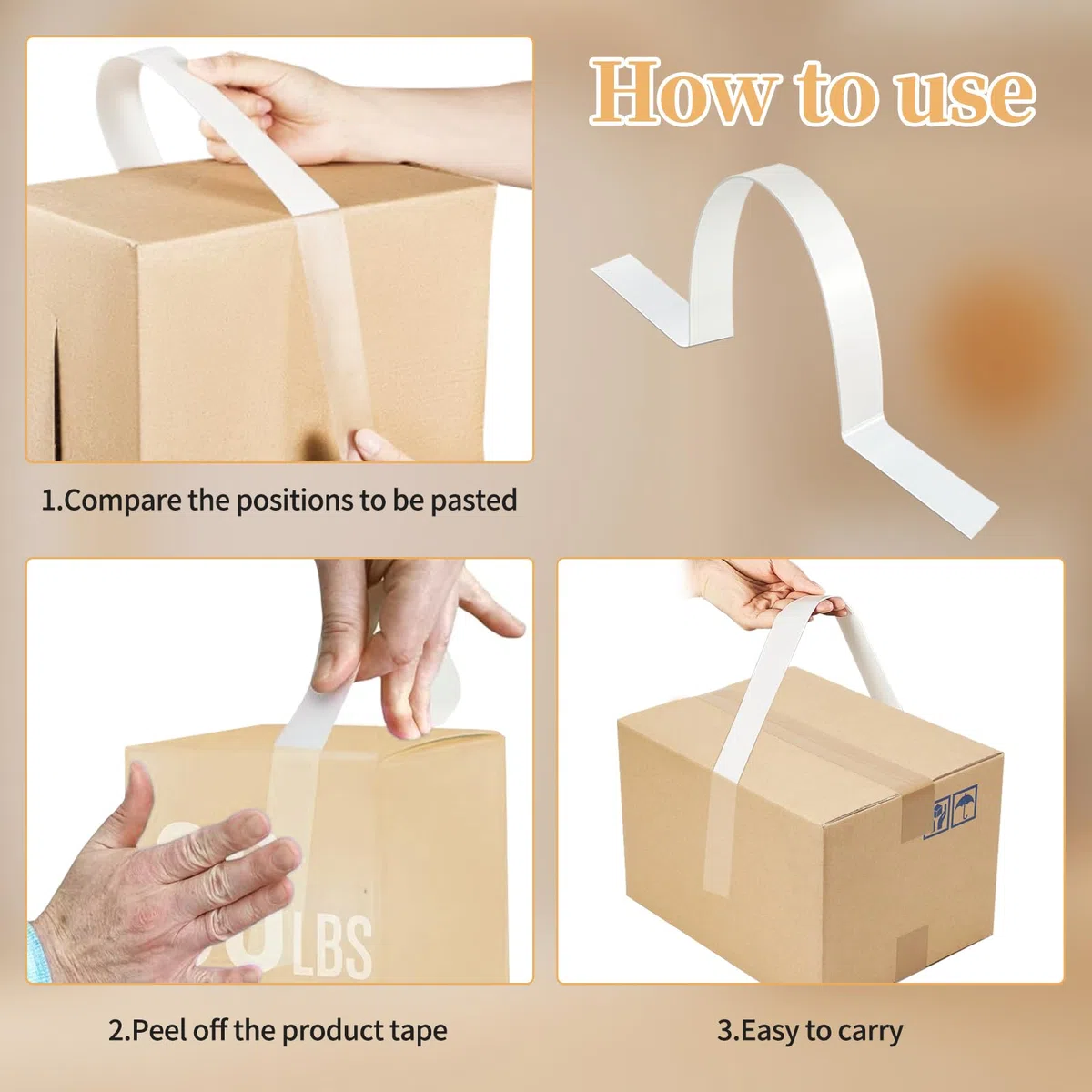 50 unidades de asas autoadhesivas, asas de caja adhesivas, resistentes para manipular cajas y sacos, mango con correa de hebilla, capacidad de carga de 30 libras, 60 cm (50) (50 unidades)