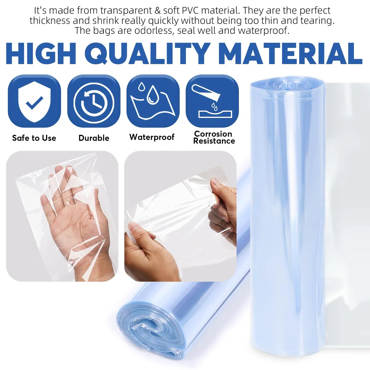 Glarks 500 bolsas retráctiles, 5 tamaños de PVC transparente, película termorretráctil para protección de zapatos, evita el amarilleamiento de la suela y mantiene el polvo lejos