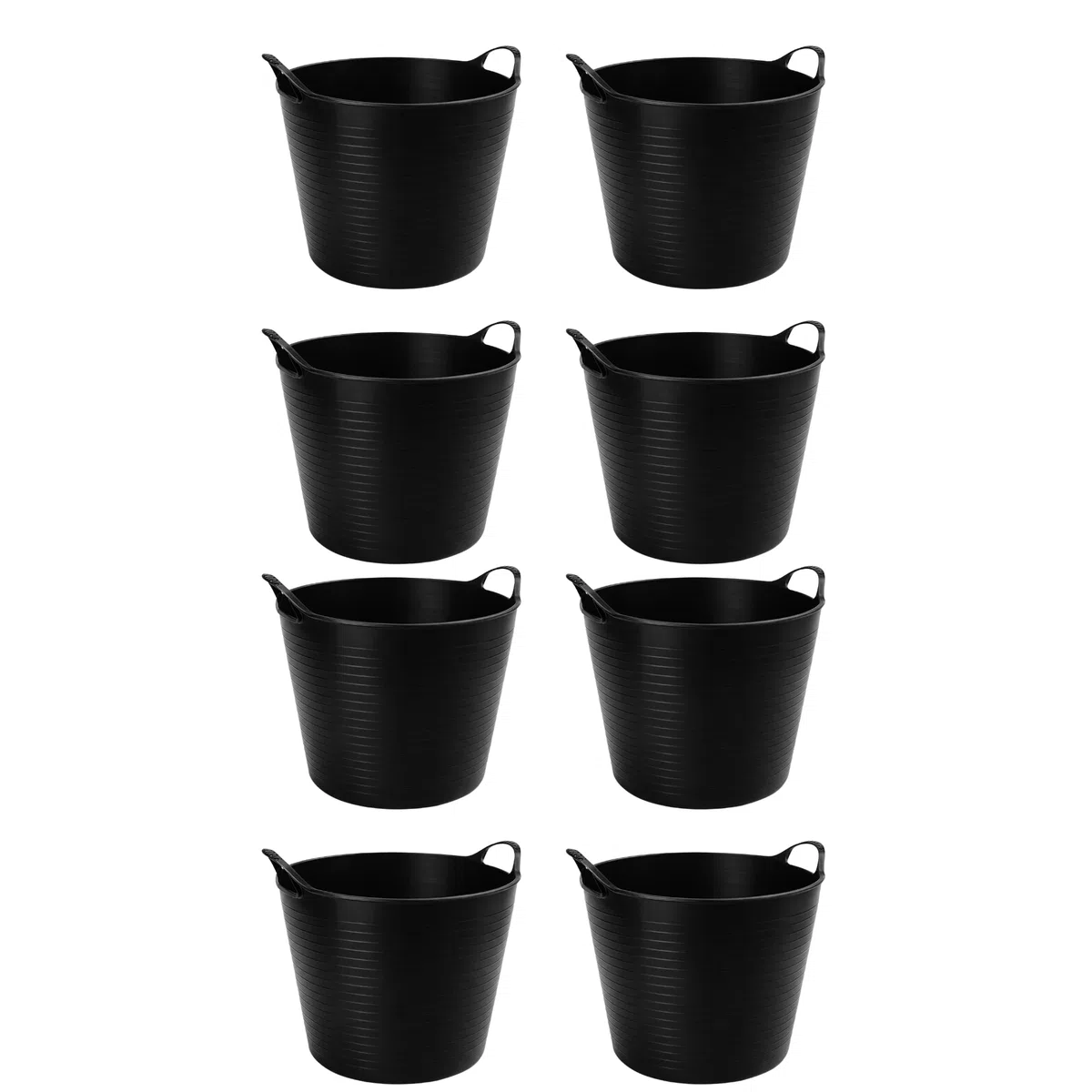 TUKA Pack de 8 Capazos de Plástico 30 L – Profesional, Color Negro | Barreño, Cubeta Resistente Multiusos para albañilería, jardinería, Agricultura y hogar (8, Negro)