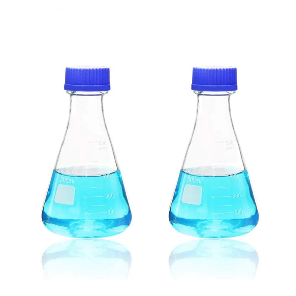 ULAB Scientific Erlenmeyer - Termo con tapa de rosca (500 ml, 3,3 borosilicato con graduación impresa, 2 unidades)