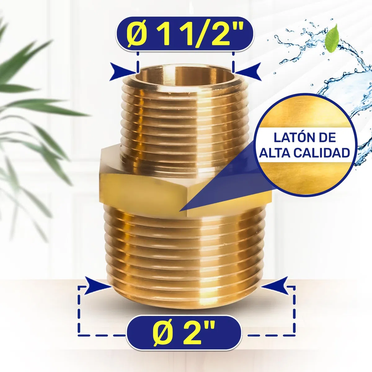 Reduccion de Latón 1 1/2"-2" con Rosca Macho en Ambos Lados - Garantía de 10 Años - MONTERAL