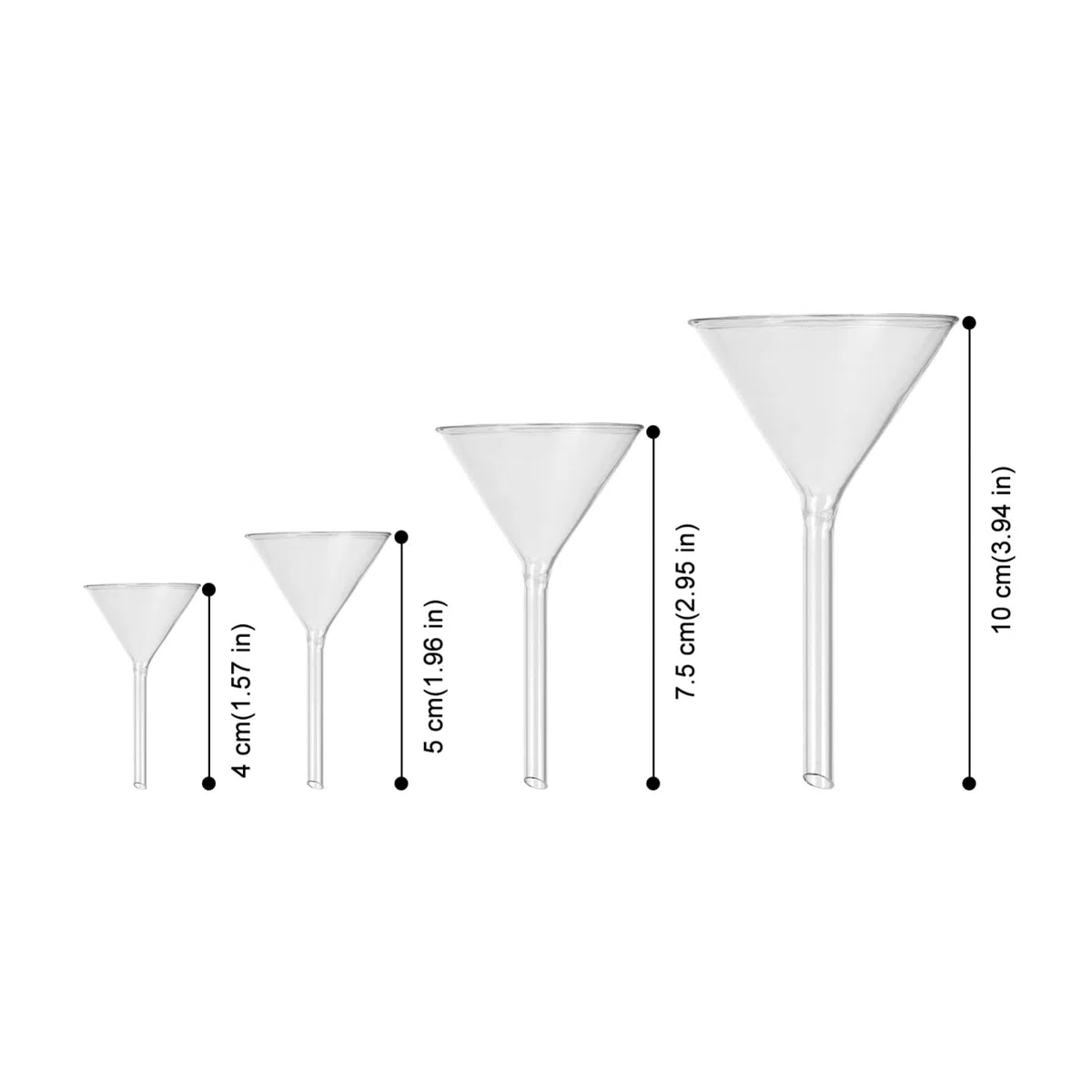 Genérico Juego De 4 Embudos De Vidrio De Cuello Corto Para Laboratorio Embudos Triangulares Resistentes Para Transferencia Precisa De Líquidos En Botellas Pequeñas