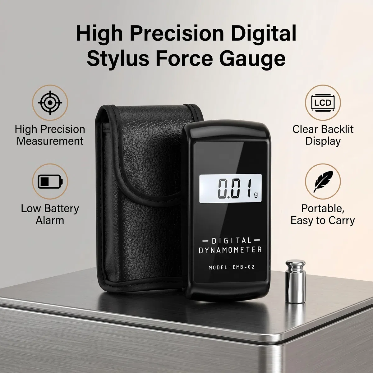 Medidor Digital de Fuerza de Aguja para Tocadiscos de Alta Precisión con LCD, 100g/0.01g, Tara y Apagado Automático, ABS y Acero Inoxidable