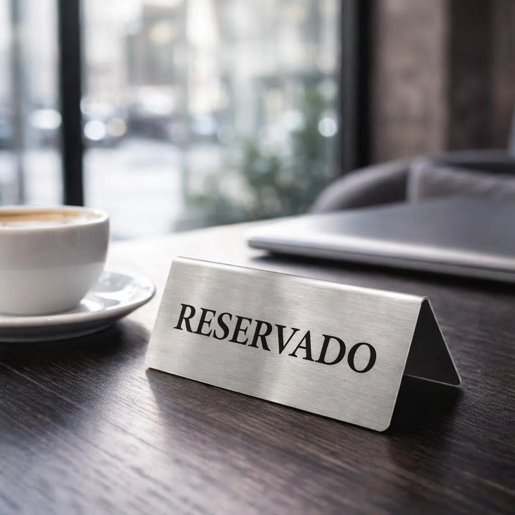 MGE - Placa de Mesa Reservado - Letrero Metálico Elegante para Reserva de Mesa - Cartel Reservado Pesado de Acero para Bares, Restaurantes, Hoteles y Hostelería - Set de 6 Piezas - Español