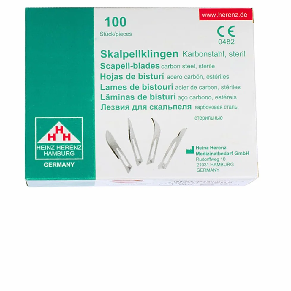 Set - 100 piezas hojas de bisturí No. 20 y mango de bisturí No. 4 - Hojas de repuesto para bisturí hechas de acero al carbono - Estéril