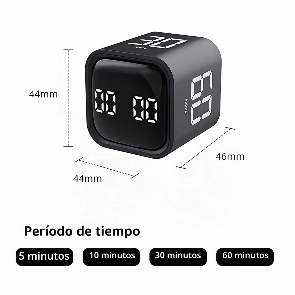 QUMOX Temporizador Cubo 5 10 30 60 Minutos, Temporizador Digital Recargable con Sensor de Gravedad, Modo Manual, Vibración y 2 Niveles de Volumen, Temporizador (Negro)