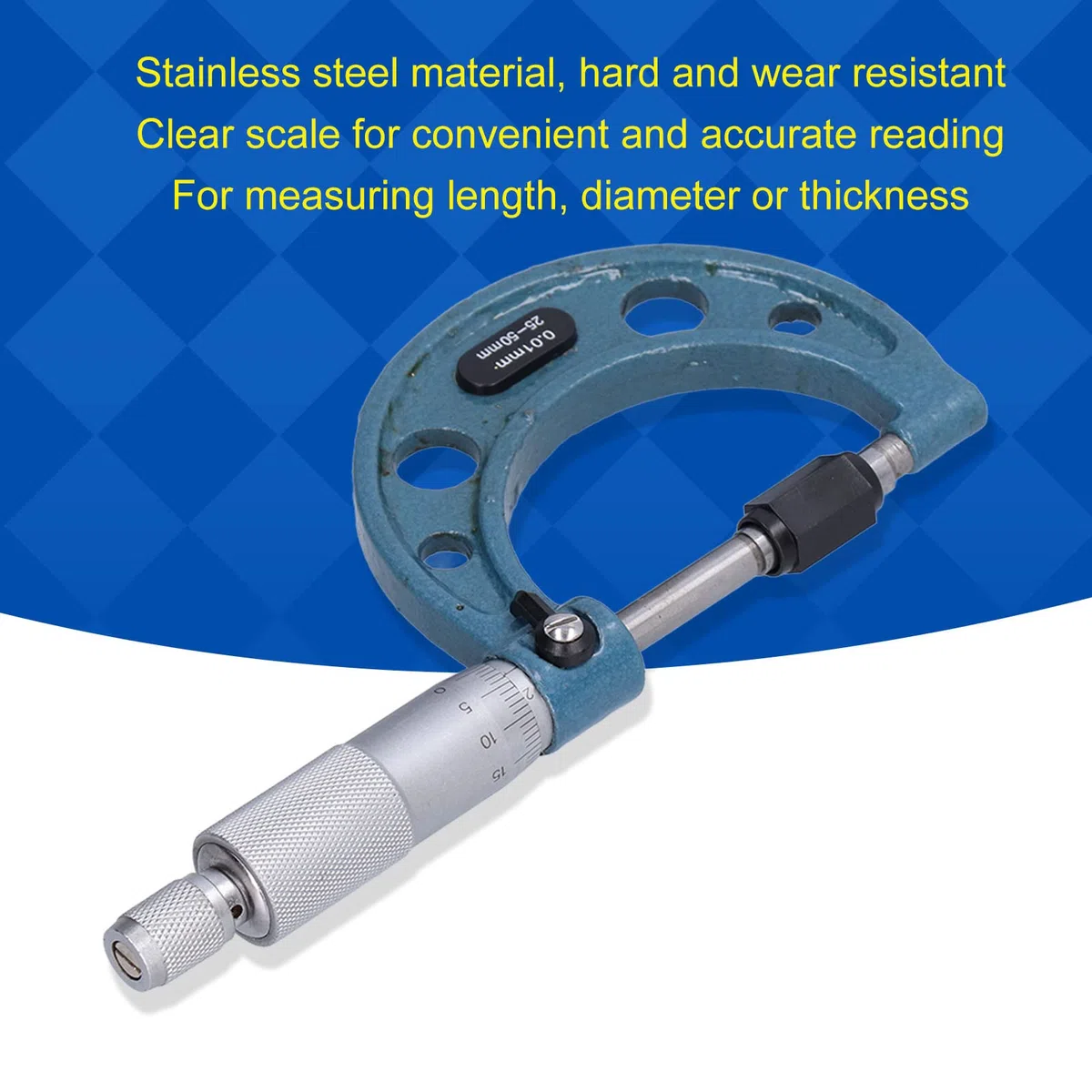 Micrómetro Exterior, Medidor de Espesor Micrométrico Exterior de Acero Inoxidable de Alta Precisión con Llave de 0,01 Mm, Herramienta Micrométrica Externa para una Medición