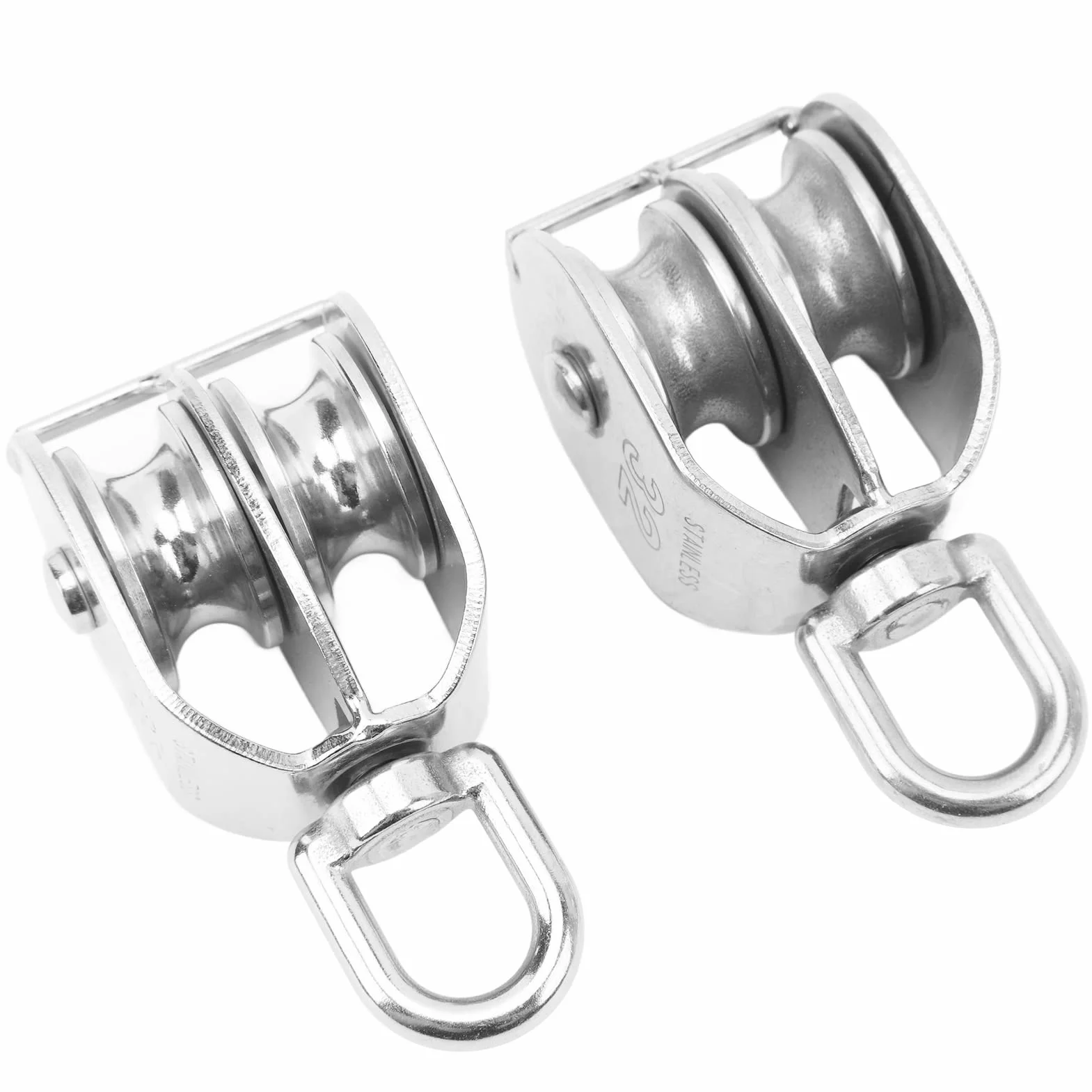 2 Uds Bloque de Polea Doble, Bloque de Polea de Cable M32 Rueda de Rodillo Polea de Rotación de 360 ​​grados de Acero Inoxidable para Elevación de Cable