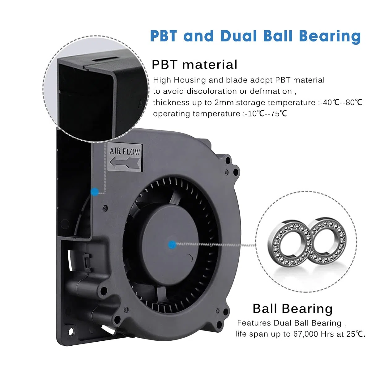 GDSTIME Ventilador radial de 220 V CA, 120x32 mm, EC 240 V, turbinas, 120 mm, ventilador radial, doble rodamiento de bolas, ventilador de refrigeración 12032, ventilador radial para barbacoa