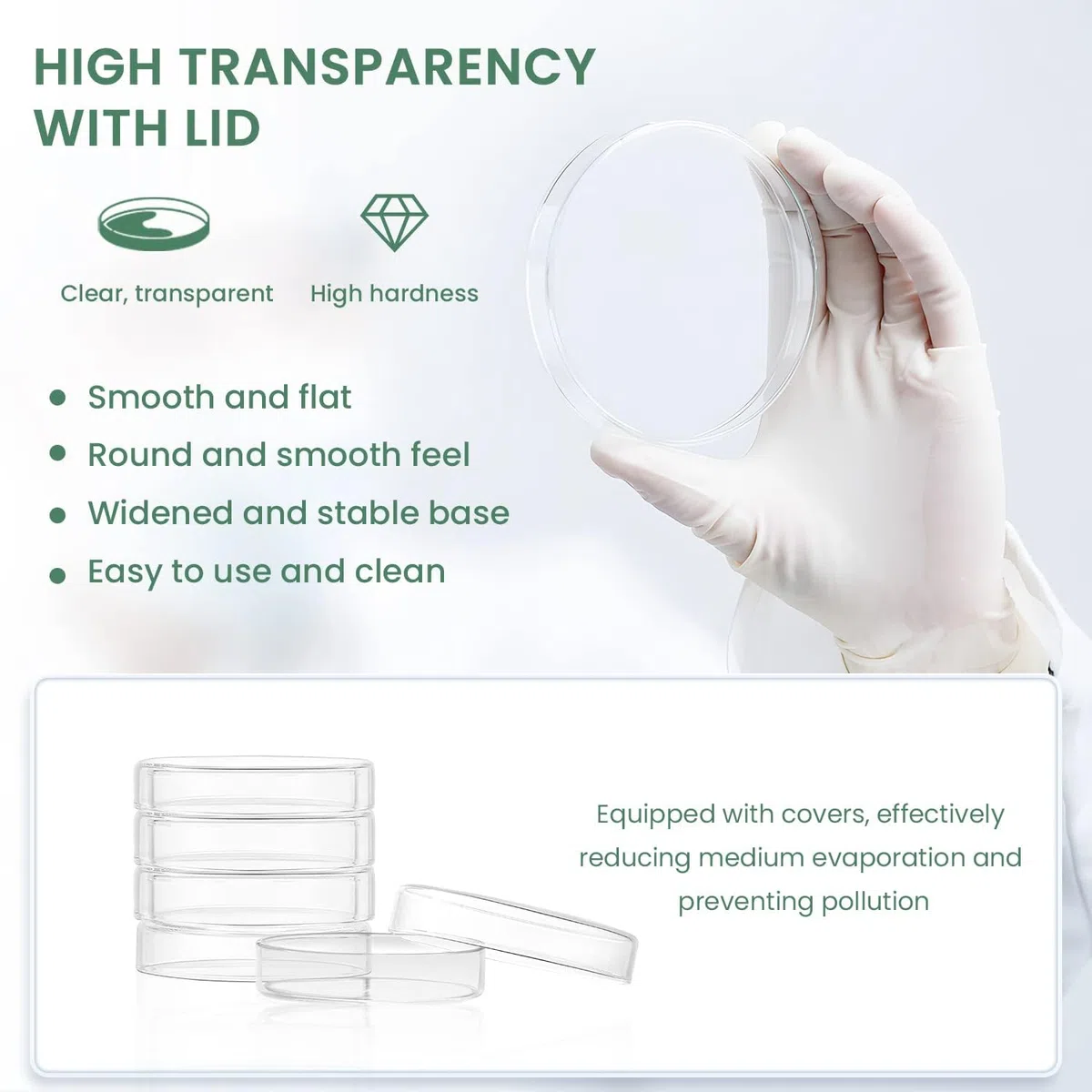 Huanyu 90mm Placas de Petri con tapas 5 unidades Placa de Petri de vidrio de borosilicato alto para cultivo bacteriano, para experimentos científicos escolares en laboratorios de moldes