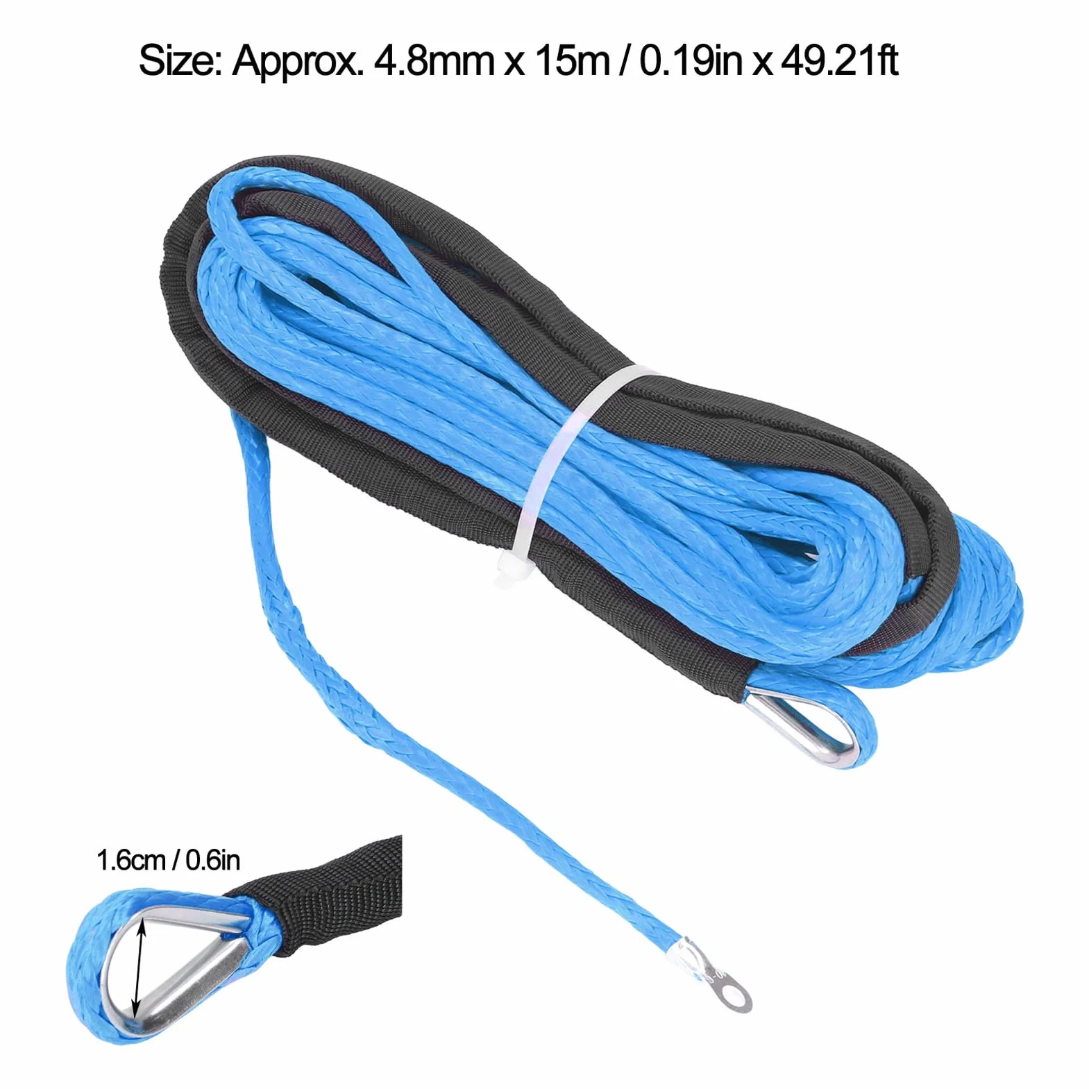 Cuerda de Cabrestante Sintética, Resistencia a la Rotura 5500 Libras, Fibra Sintética 4.8 Mm X 15 M Resistente al Agua para Remolque ATV UTV, Campamento, Pesca, Agricultura