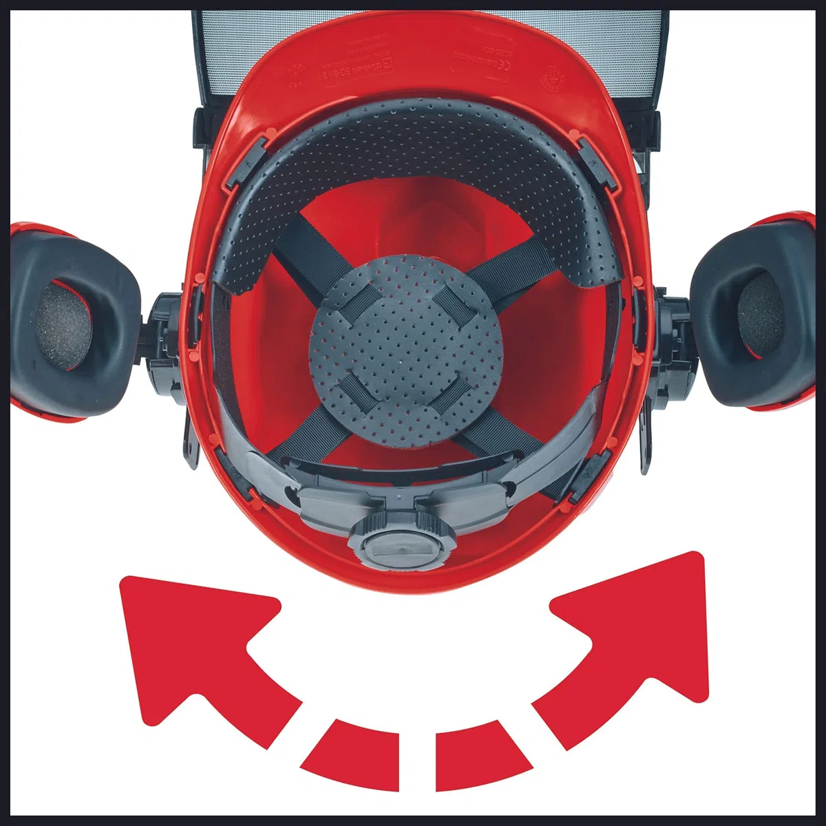 Einhell Casco de seguridad forestal, protección auditiva ajustable, Casco de seguridad forestal, protección auditiva ajustable, Color Rojo, 52 a 66 cm