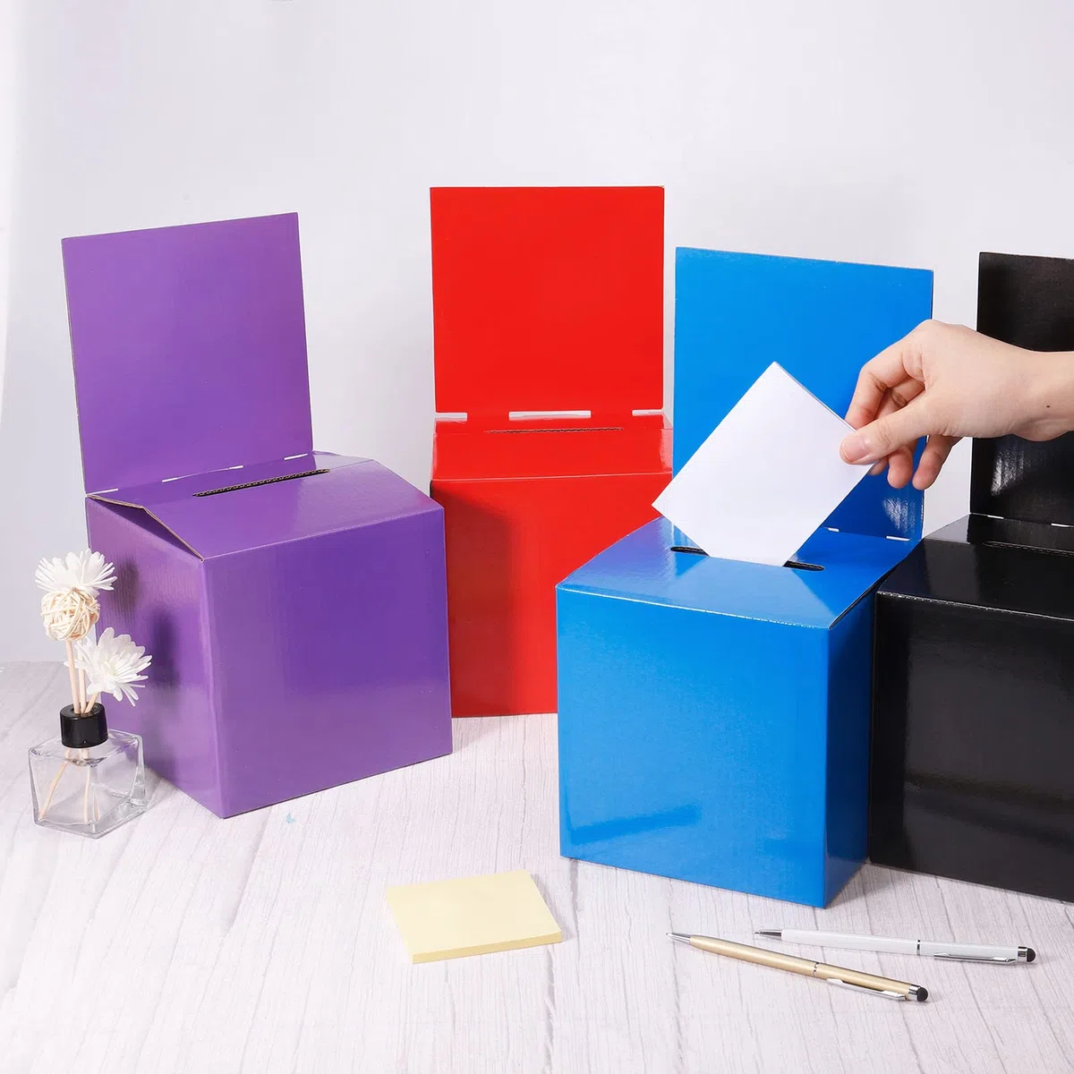 PATIKIL Caja de Sugerencias de Cartón, 4 Unidades de 6"x6"x6" con Tablero de Encabezado Extraíble, Caja de Sorteo para Sugerencias, Recolección, Propinas, Color Negro
