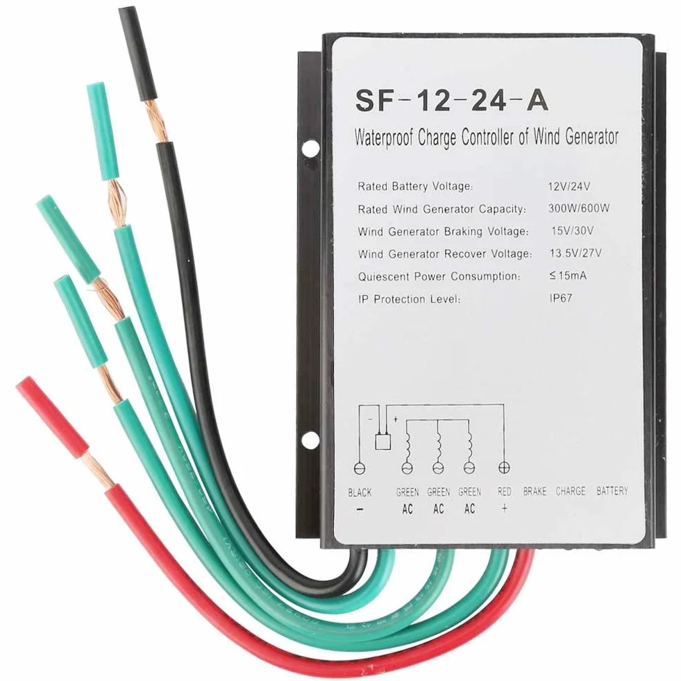 Controlador de turbina eólica, Regulador del controlador de carga 12V / 24V 300W / 600W Generador de turbina de viento impermeable IP67