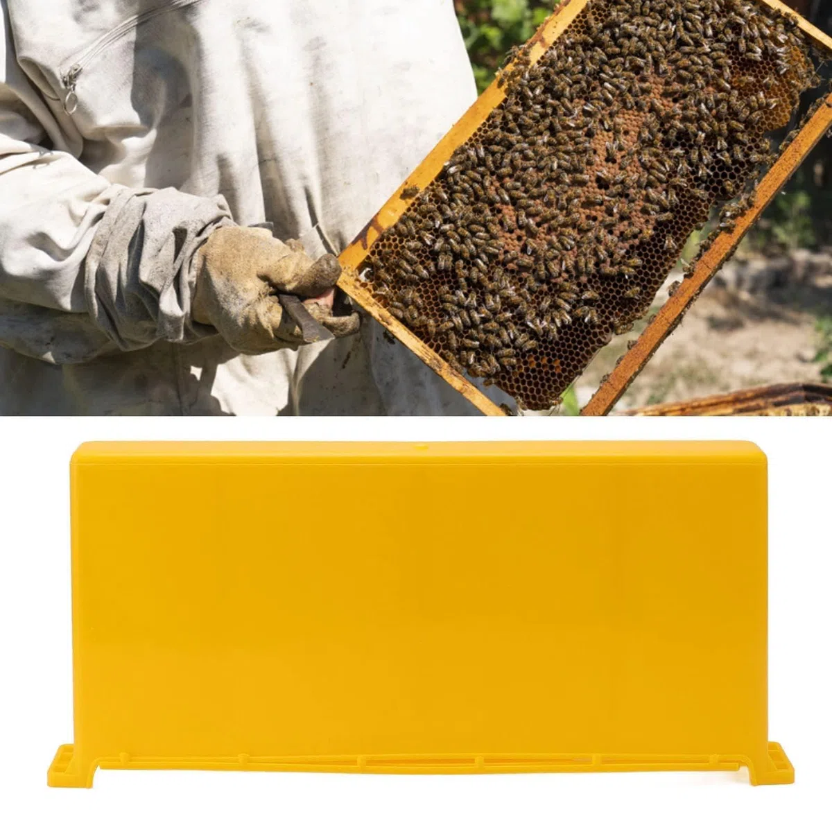 Alimentador de abejas, 4L Alimentadores de abejas de plástico amarillo para colmenas Alimentador de marco Marco de colmena Extractor de miel de jarabe Alimentador de agua de colmena interior Dispositi