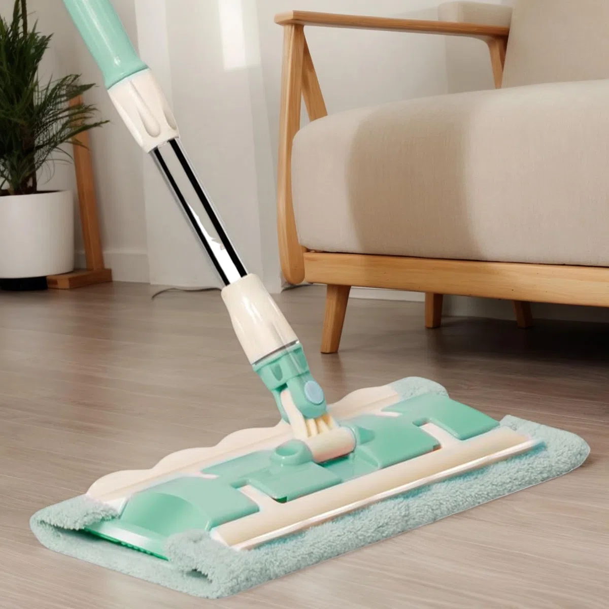 Serpilla para Suelo de parquet con 4 Cabezas Lavables, Incluye raspador de Polvo y Mango Ajustable Giratorio de 360 Grados para Limpieza
