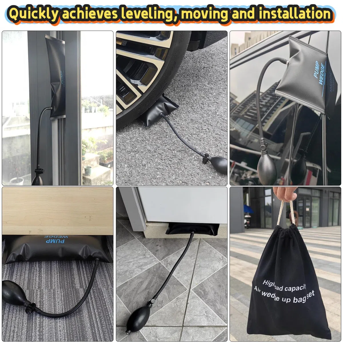 6PCS Cuña de Aire de Bomba Elevación Air Wedge Pump Herramienta de Alineación de Marcos de Ventanas para Levantar Muebles Y Instalación De Puertas Y Reparación De Automóviles con Bolsa Almacenamiento