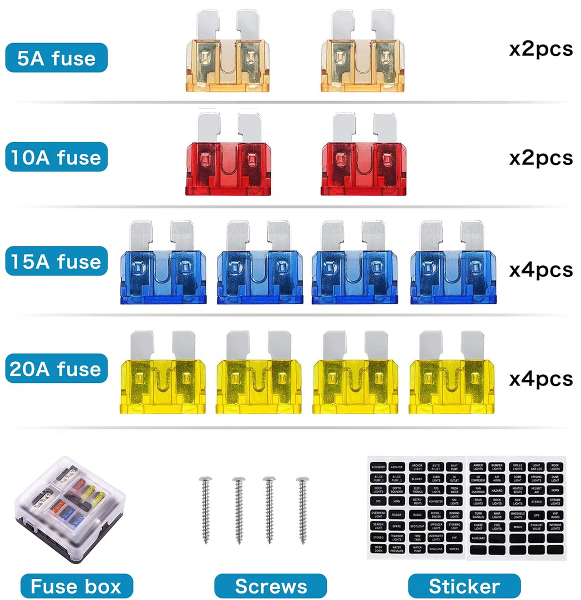 Bloque de fusibles de 6 vías, fusible de hoja de 12 V, 6 circuitos ATC/ATO, impermeable, soporte de caja de fusibles con indicador LED, cubierta impermeable para 12 V/24 V, camión, barco, caravana,