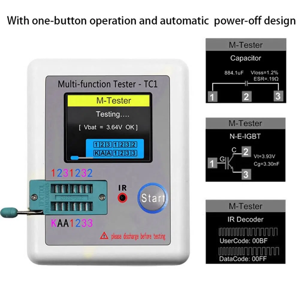 LCR TC1 Pantalla LCD TFT de 1,8 Pulgadas MultíMetro Probador de Transistores Diodo Triodo Condensador Medidor de Prueba de Resistencia