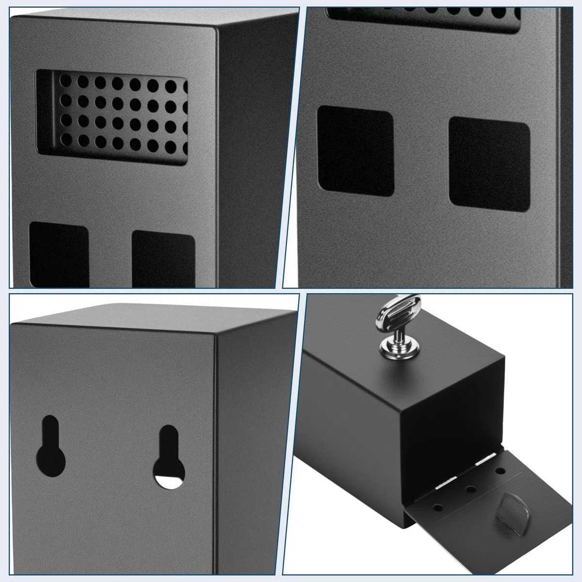 Cenicero de pared para exteriores, 29 x 7 x 7 cm, con material de montaje, llaves, resistente a la intemperie, para oficinas, restaurantes, hoteles, jardín, calle, color negro mate