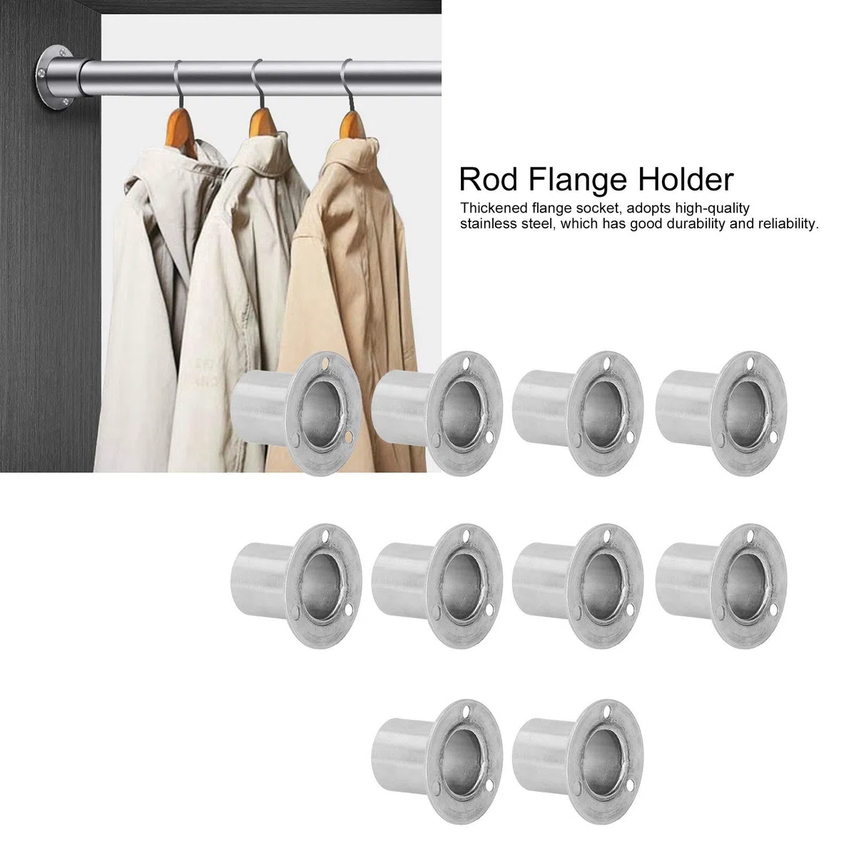 10 Piezas Bridas de Acero Inoxidable, Soporte para Tubería y Barra de Ropa 25mm, Conexión Resistente para Armarios, Base de Tubería Gruesa, Fácil Instalación - Incluye Tornillos