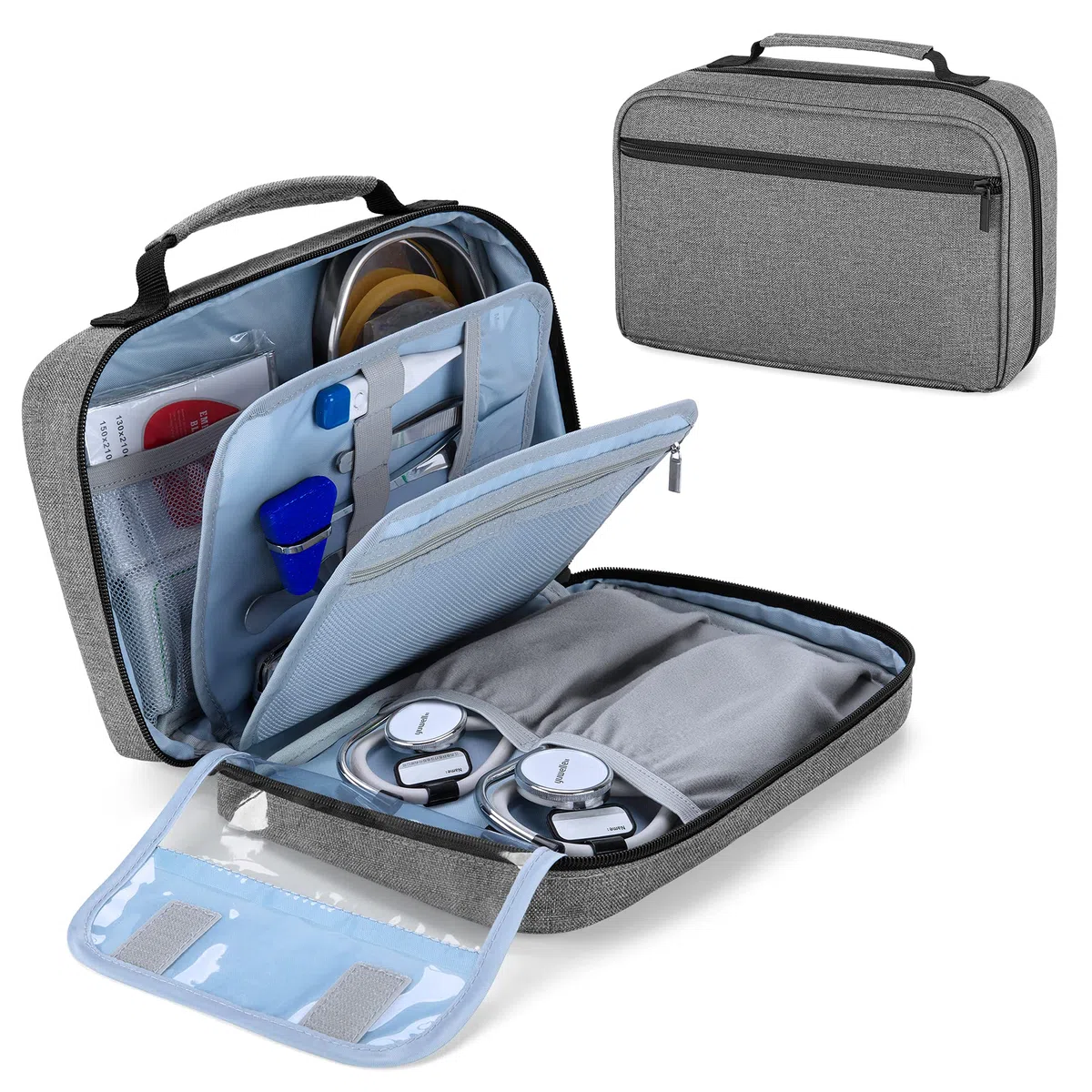 Damero Estuche de Transporte para 2 Estetoscopios, Estuche para Estetoscopio Portátil compatible con el Estetoscopio Littmann/ADC/Omron de 3M y Accesorios de Enfermería, Gris