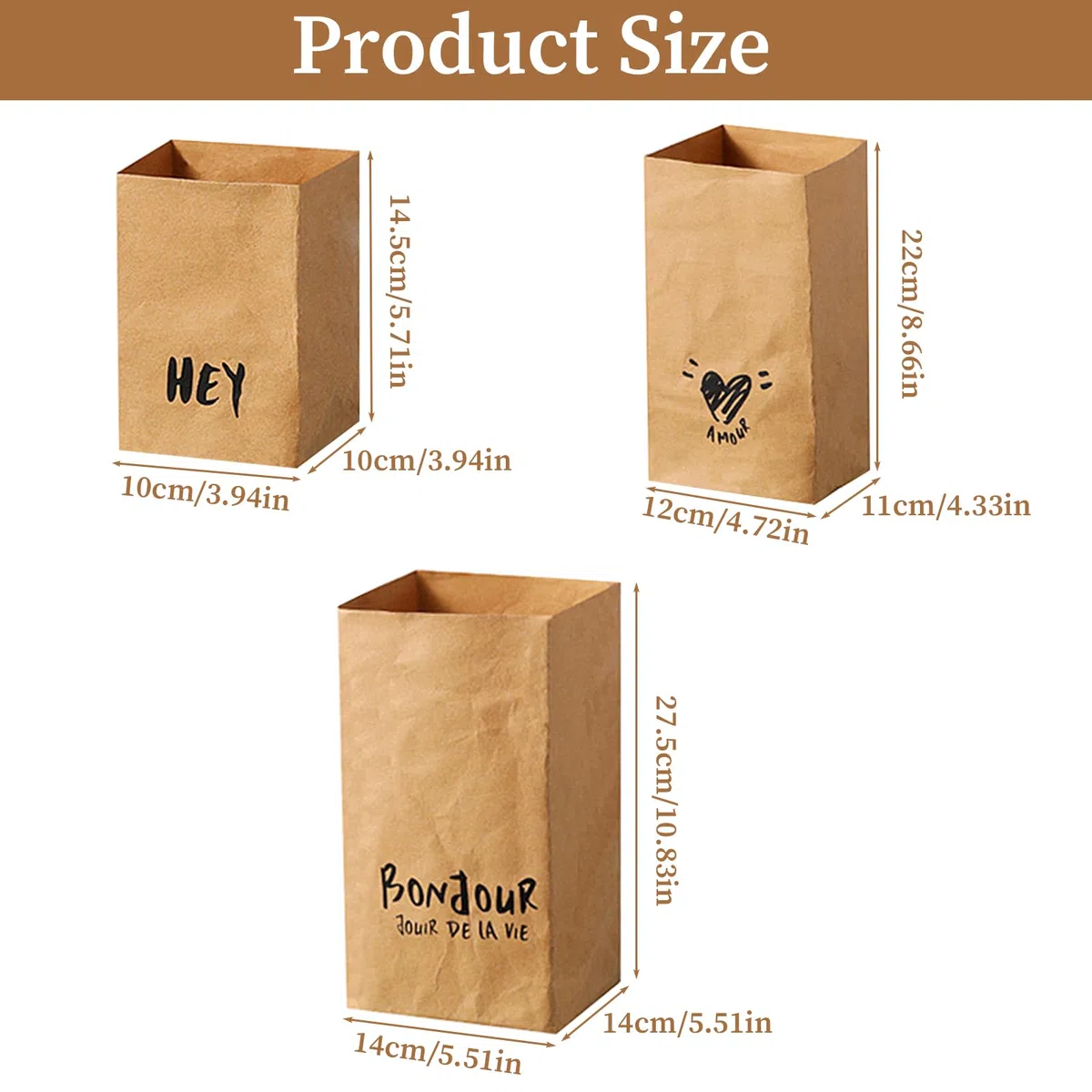 Bolsa de verduras para dulces, bolsa de producto reutilizable, recipiente de papel kraft lavable, maceta, maceta, contenedor de almacenamiento