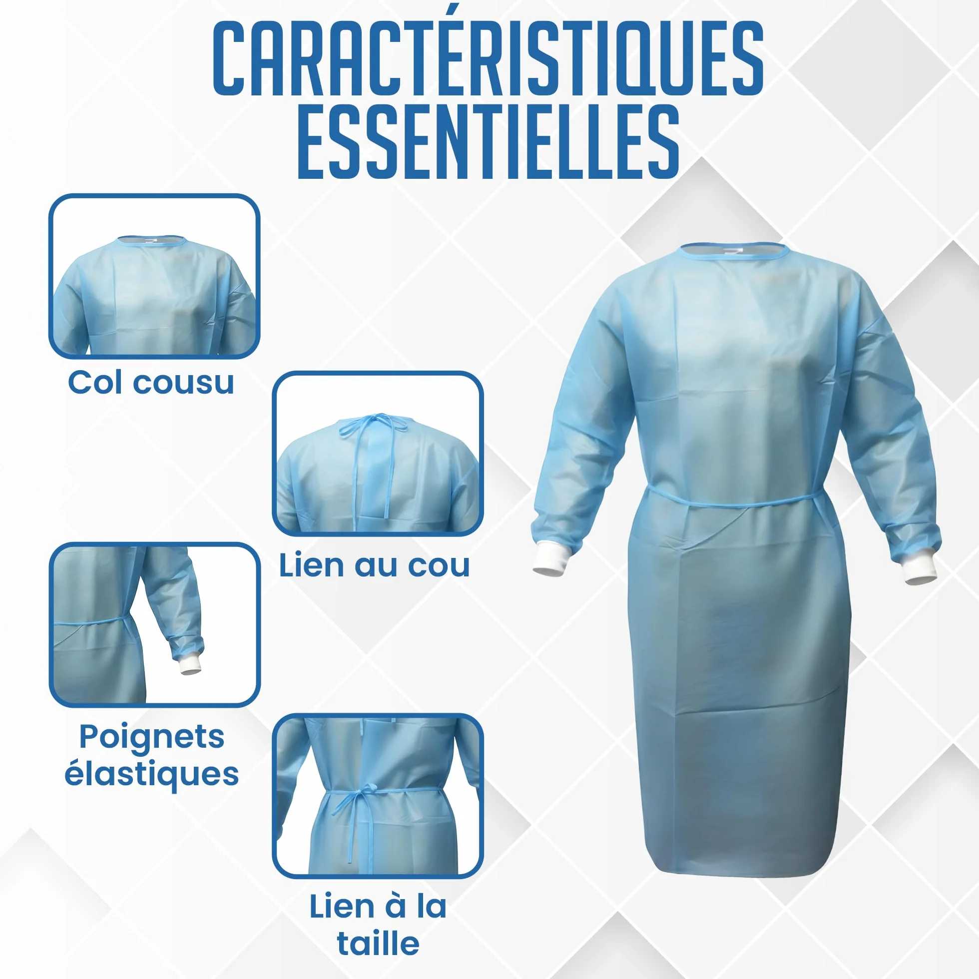 Bornova Sobrebata médica desechable - Bata de aislamiento para pacientes hospitales - PP Tamaño universal - Calidad profesional Cómodo - AZUL CIELO (35 gsm /10 PCS)
