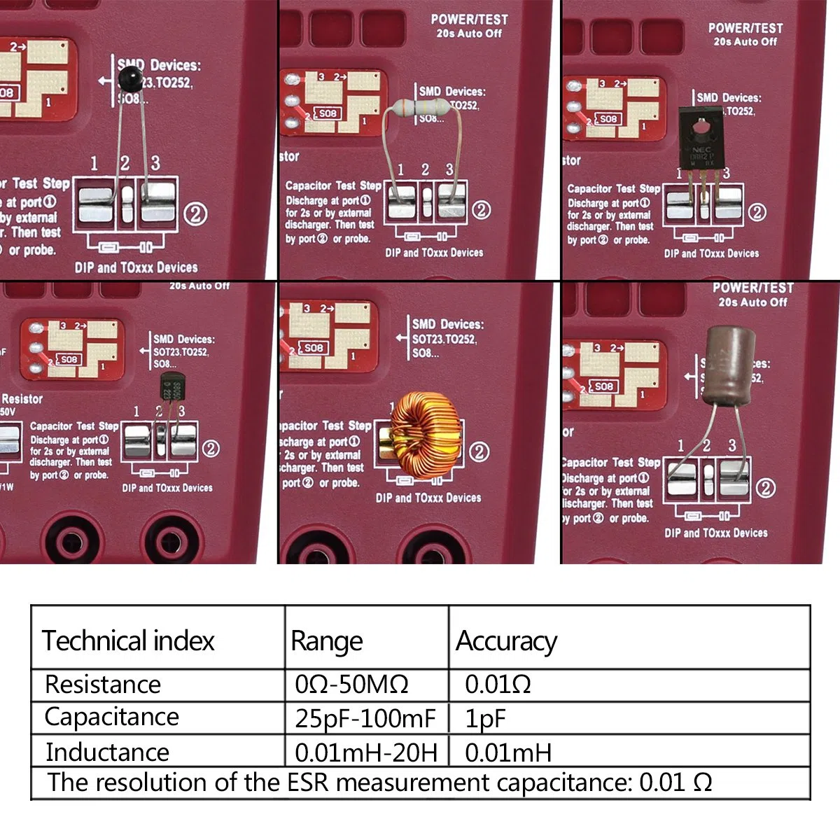 BSIDE ESR02 PRO Probador de Transistores SMD Componentes Comprobador Mega328 NPN/PNP Diodo Resistor Inductor Capacitancia ESR Meter con pinzas