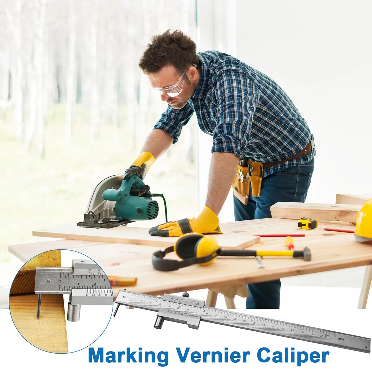 Pie de Rey 0-20CM calibrador Madera gramil caliper calibre vernier Calibre de precisión para Uso Profesional, Industrial, Bricolaje Doméstico