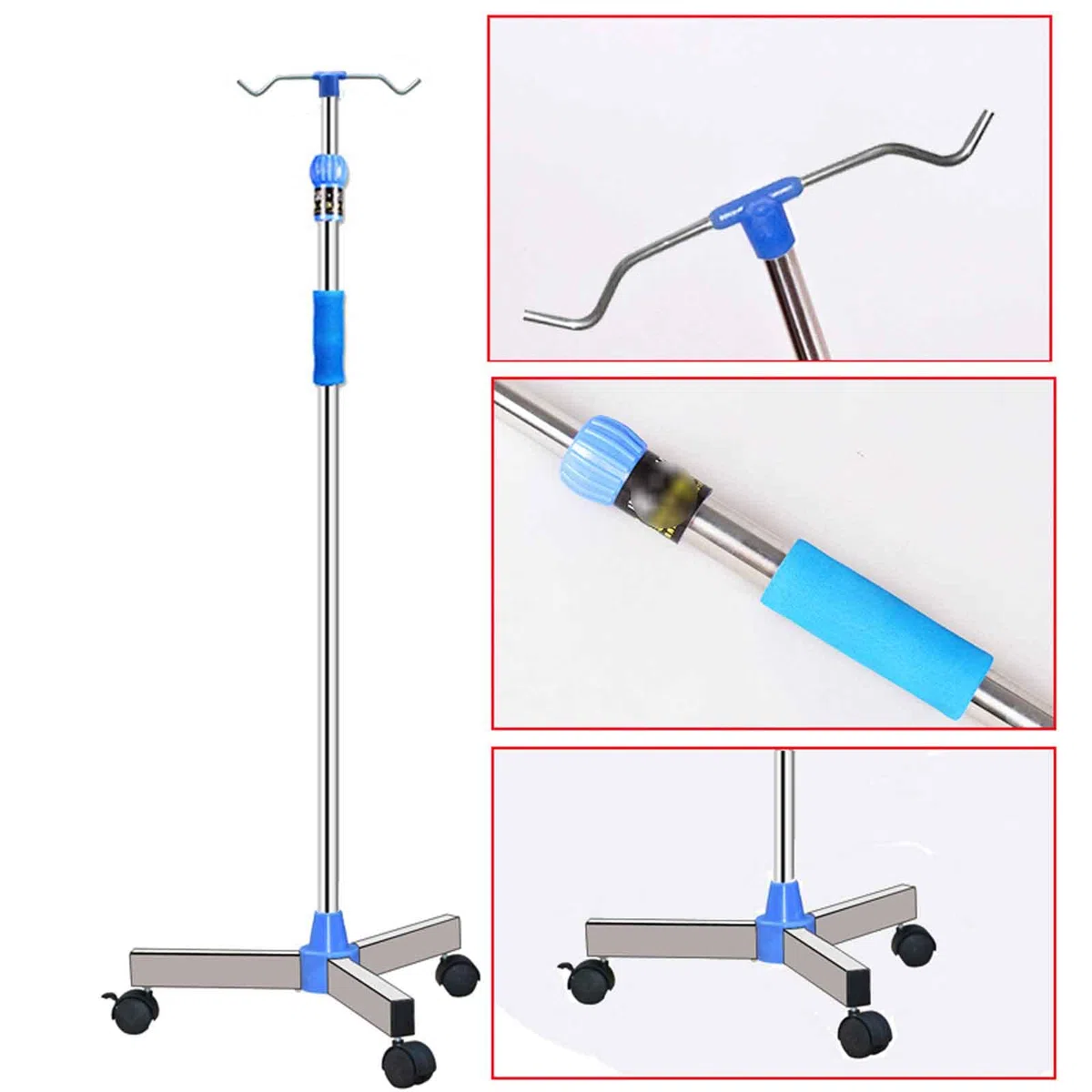 Soporte Porta Sueros IV Plegable Portátil, Soporte de Goteo de Acero Inoxidable de Altura Ajustable para Cuidado en El Hogar, Hospital y Clínica para Ancianos
