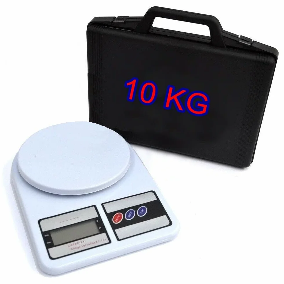 Báscula con maletín plástico pantalla LCD KG 10 Max resolución 1 gramo R600 R410 R407 R422 R32 R290 R436 para gas refrigerante