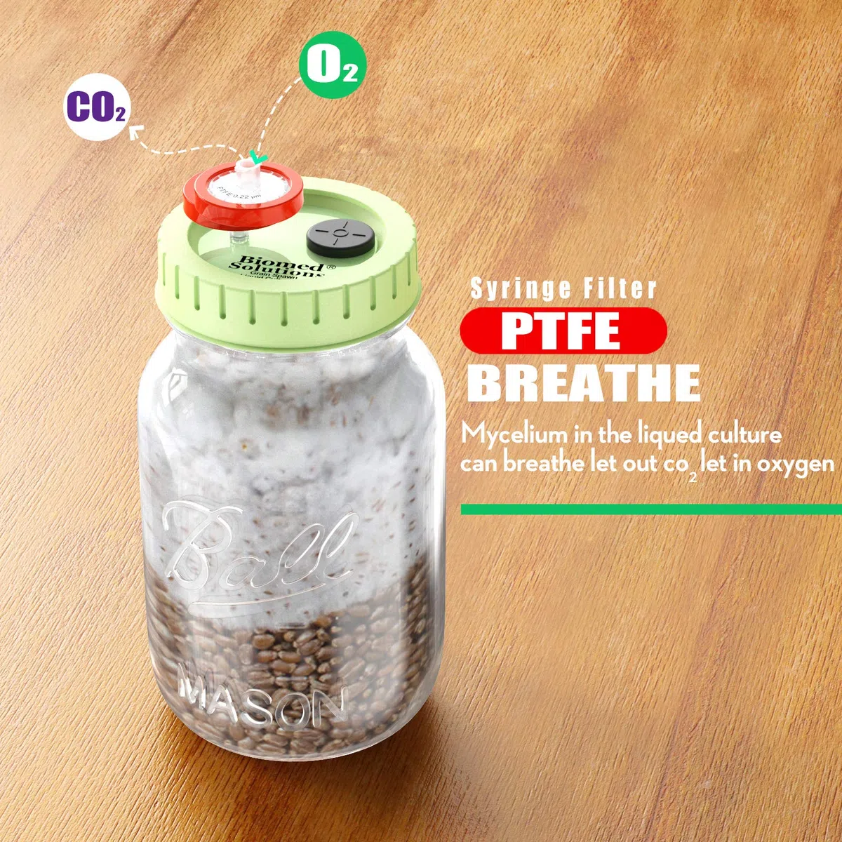 Tapa de cultivo líquido de hongos de boca regular, filtro de jeringa de PTFE de 0,2 micras y puertos de inyección de autocuración de 20 mm para micología de cultivo de hongos