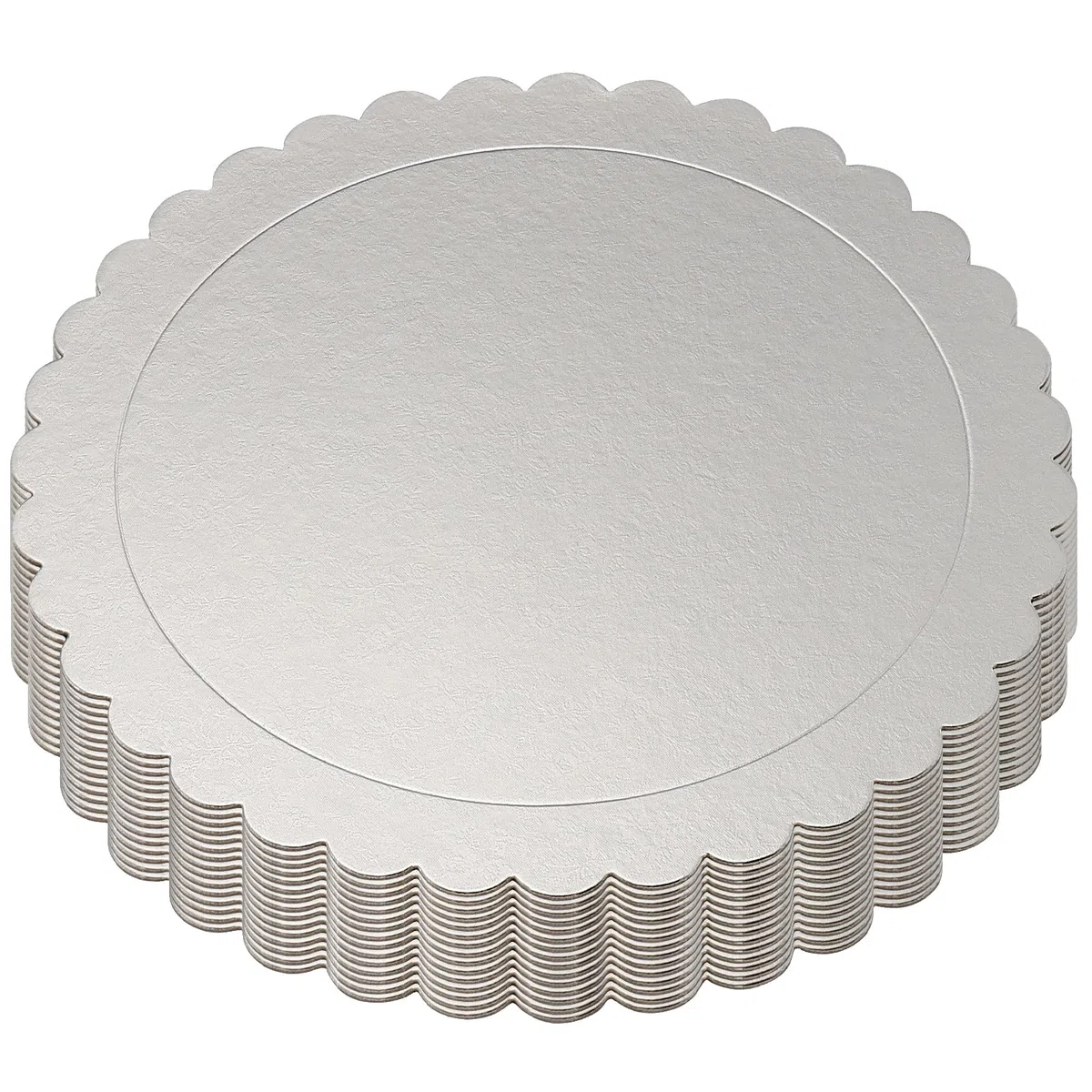 PINGEUI Paquete de 15 tablas redondas para tartas de 12 pulgadas, base de círculos festoneados de cartón plateado de 2 mm de grosor, tablas para tartas redondas de círculo para fiestas,pasteles