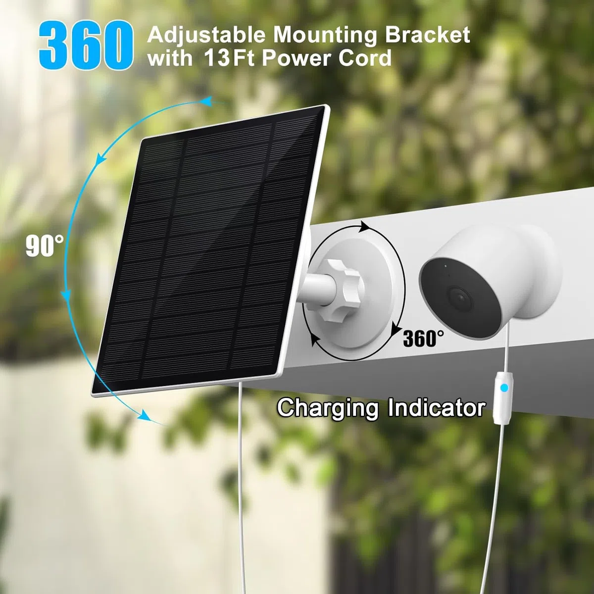 1 paquete, panel solar de 6 W con luz de respiración de alerta de carga, compatible con cámara Google Nest para exteriores e interiores y segunda generación (versión de batería), fácil instalación