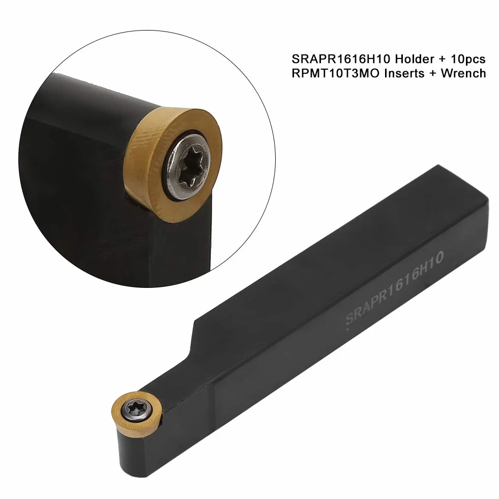 Tornos de metal - 1pc SRAPR1616H10 Portaherramientas de torneado de torno + 10pcs RPMT10T3MO Inserta cuchillas con llave