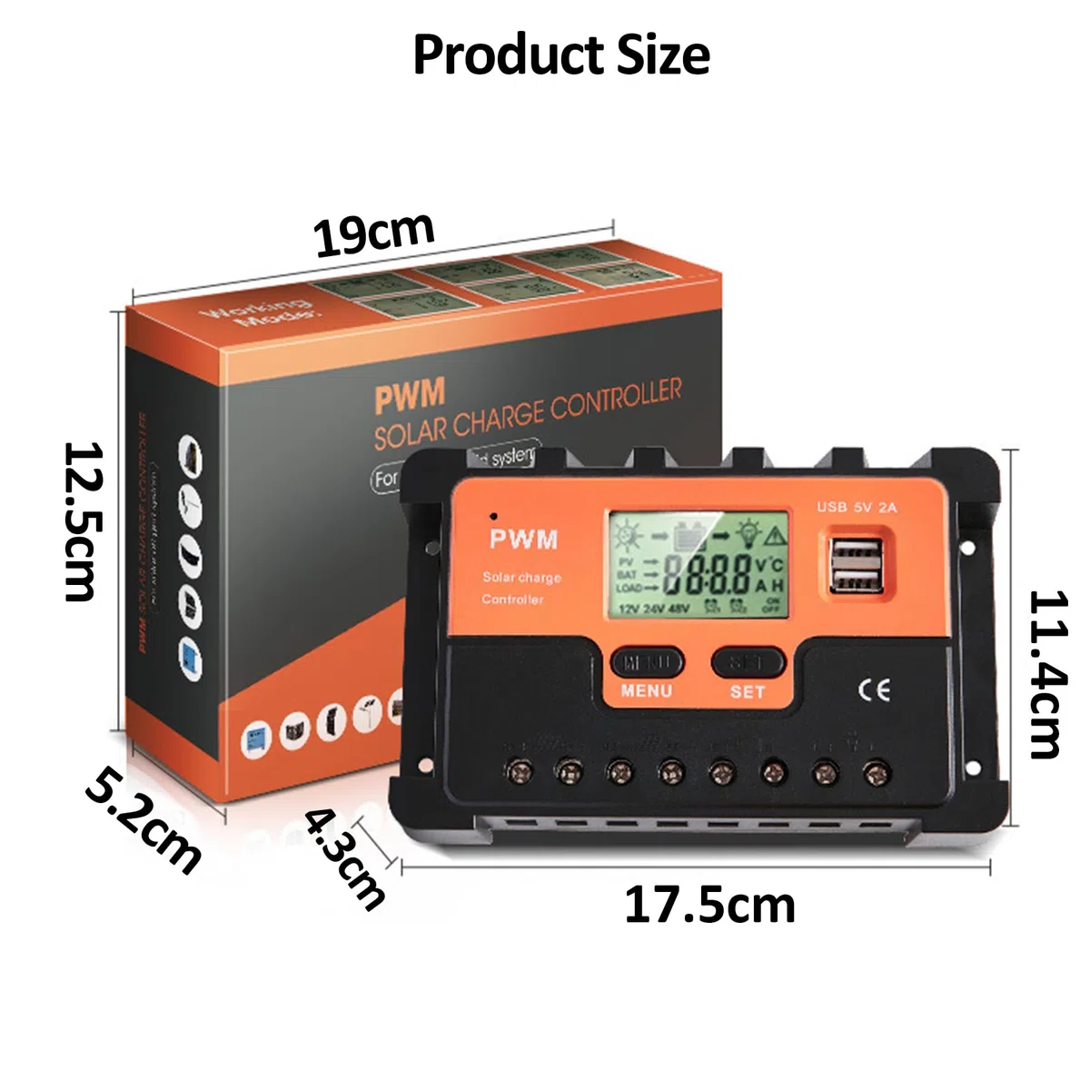 60A Controlador de Carga Solar 12V 24V 48V Automático, PWM 60A Regulador de Carga Solar, con sensor temperatura 2 puertos USB apto para 12V 24V 48V plomo ácido y litio Baterías etc