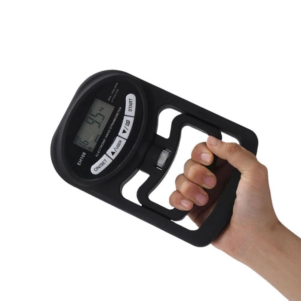 FOXCUP - Probador de fuerza de agarre, ejercitador de mano, dinamómetro digital, 120 kg, ABS negro