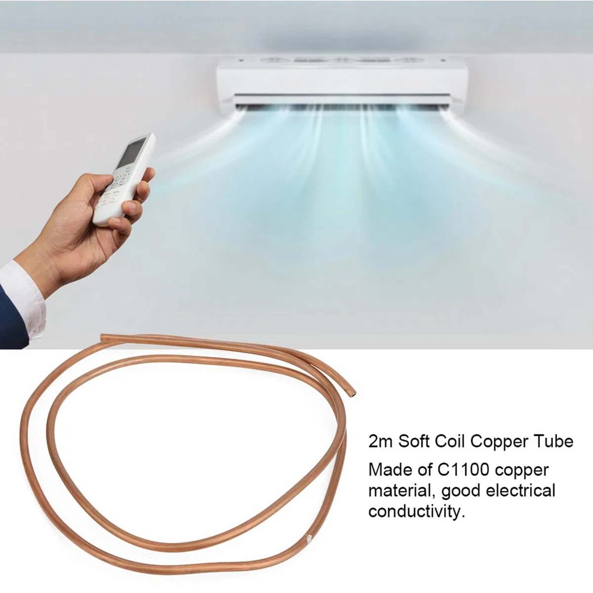Tubo de Cobre en Espiral, 8mm Diámetro Exterior, 6mm Diámetro Interior, 2 Metros de Longitud, para Aire Acondicionado y Refrigerador