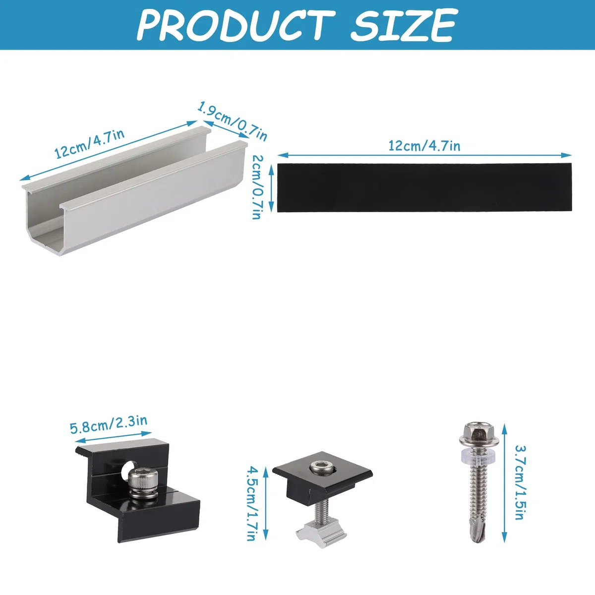 Kit de 6 soportes para paneles solares, rieles de perfil de aluminio de 12 cm y accesorios negro anodizado 30-35 mm, soporte ajustable, soporte para panel solar para soporte de panel solar