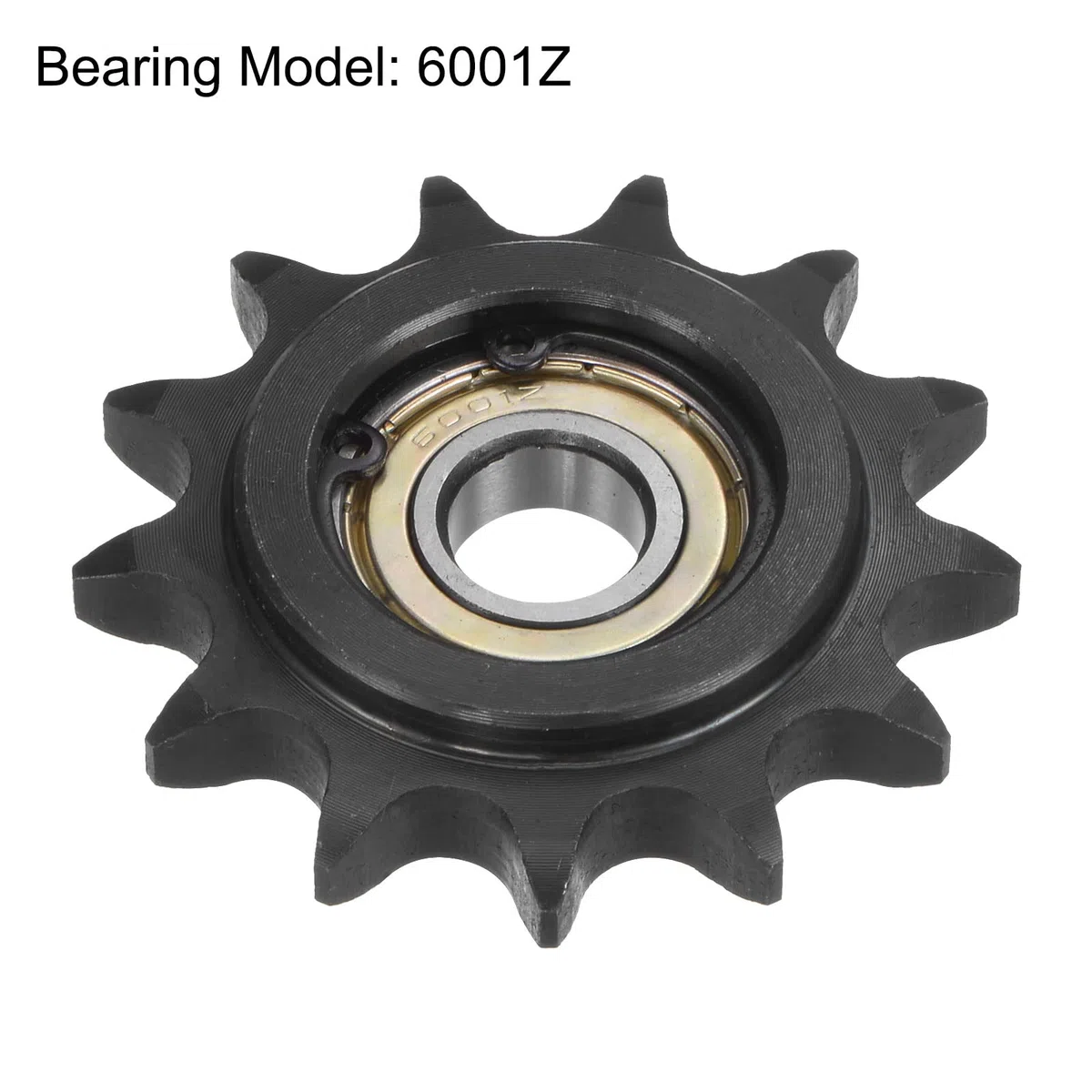 sourcing map #40 Cadena Polea Piñón, 12mm Diámetro Interior 1/2" Paso 13 Diente Tensor, Negro Óxido Acabado C45 Carbón Acero con Inserto Individual Rodamiento para ISO 08A Cadenas