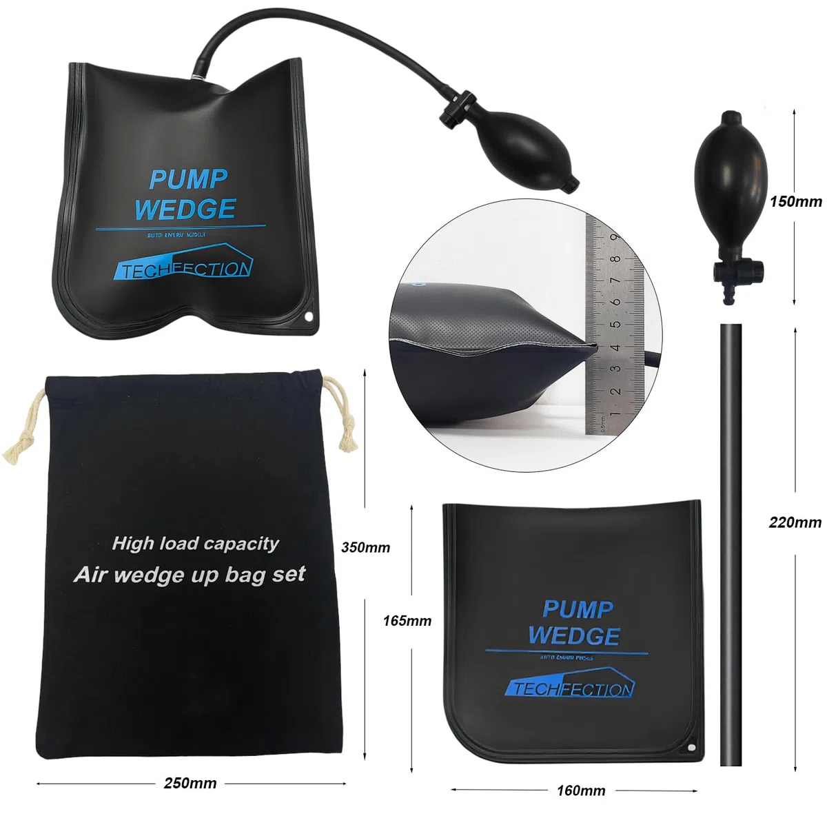 6PCS Cuña de Aire de Bomba Elevación Air Wedge Pump Herramienta de Alineación de Marcos de Ventanas para Levantar Muebles Y Instalación De Puertas Y Reparación De Automóviles con Bolsa Almacenamiento
