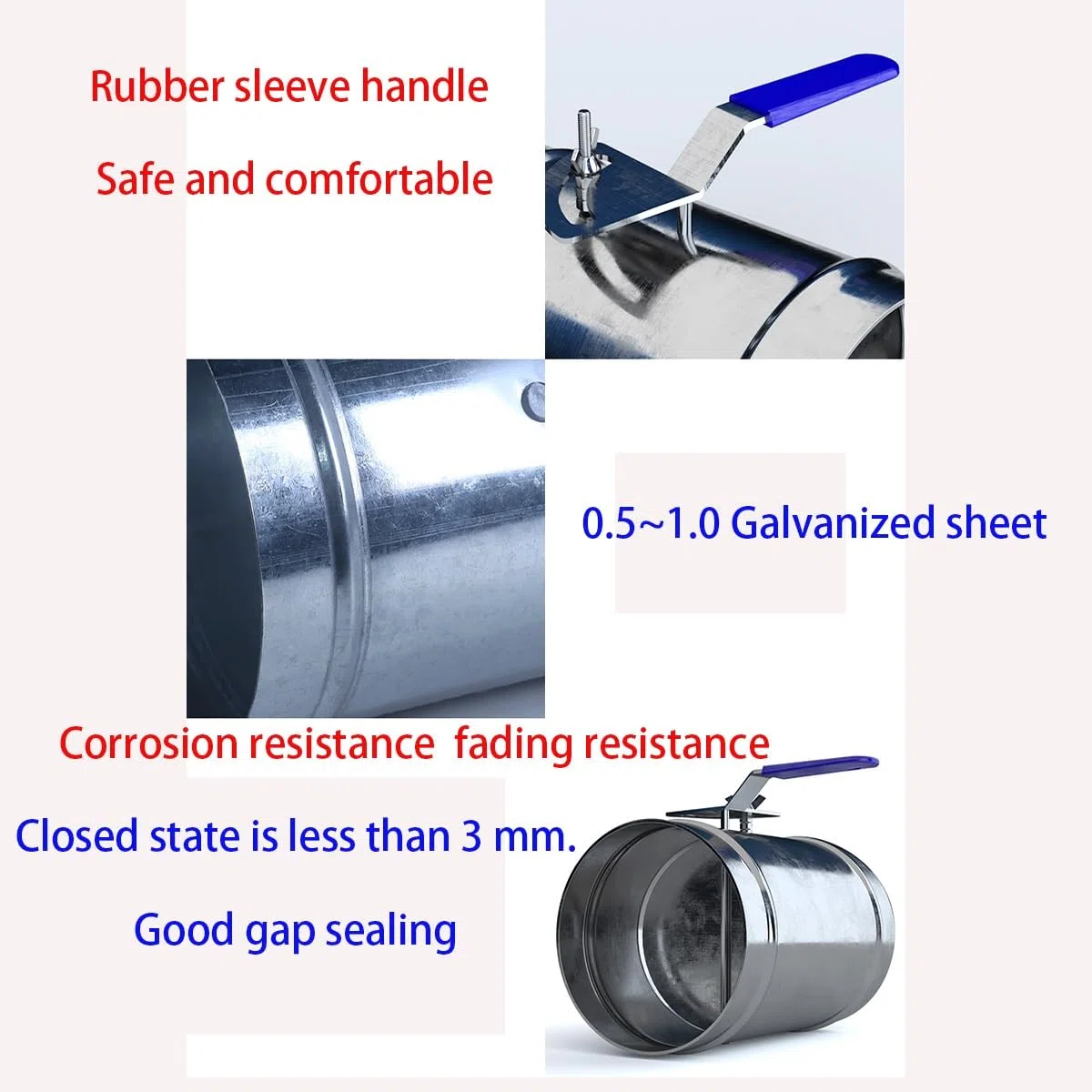 Válvula De Control Volumen Aire Válvula Tubo Redondo Válvula De Aire con Mango De Estaño Galvanizado Manual Válvula Compuerta De Aire Manual Interruptor De Compuerta Ventilación(125mm)