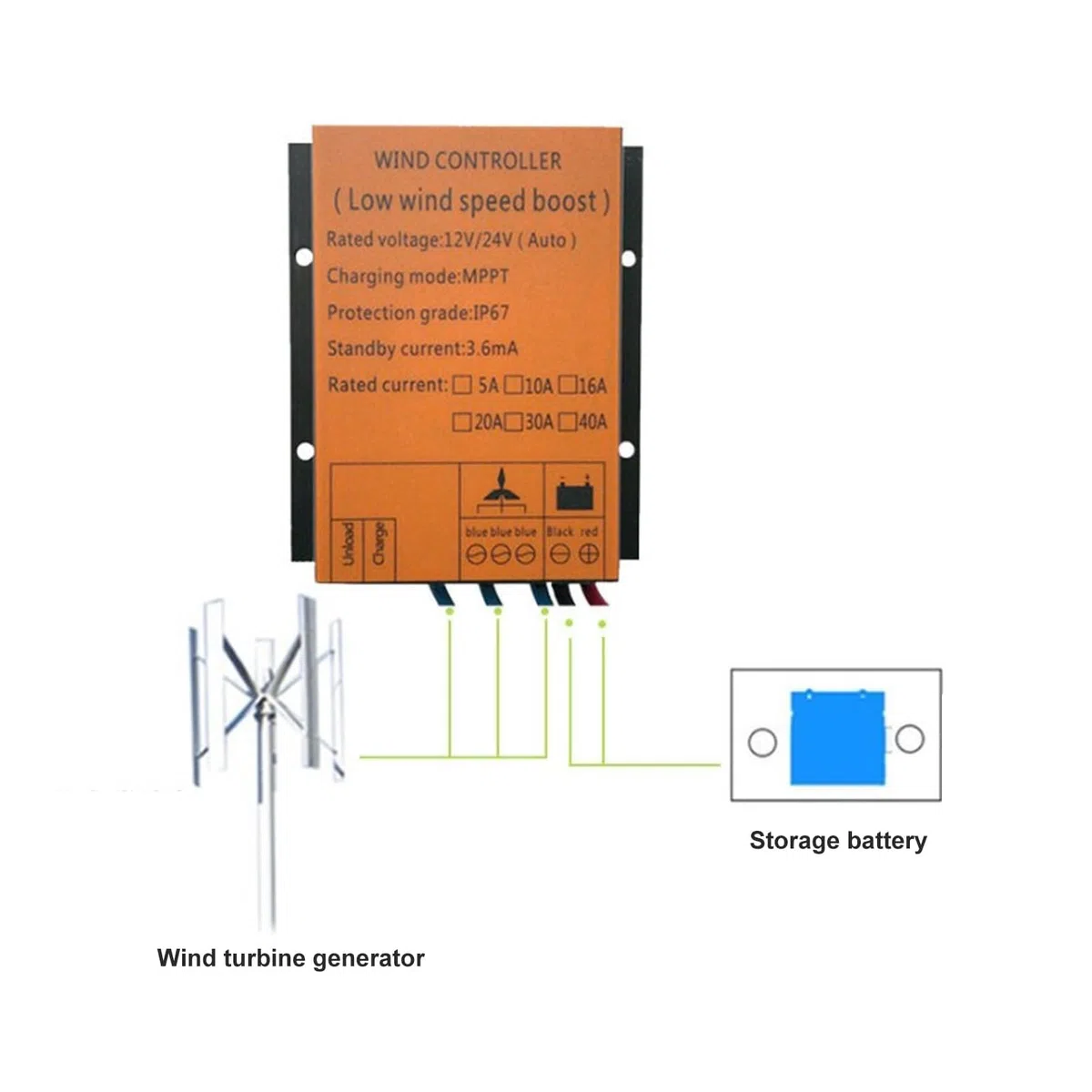 Controlador de Carga para Turbina Eólica MPPT 12V/24V 16A 300W-1000W con Frenado Automático y Múltiples Protecciones para de Energía Renovable