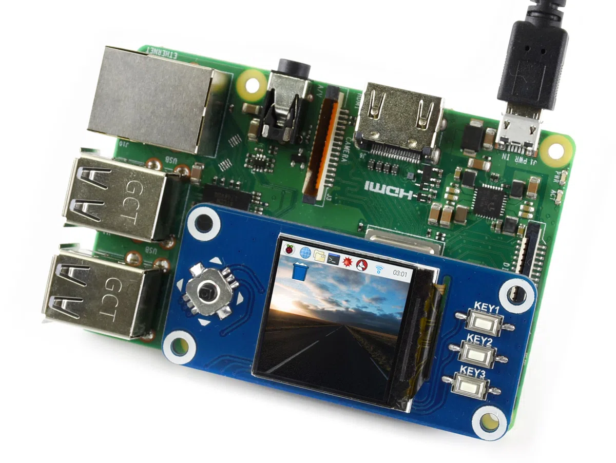 Waveshare Raspberry Pi 1.3inch IPS LCD Display Hat, 240x240 Pixels with Embedded Controller, Communicating Via SPI Interface