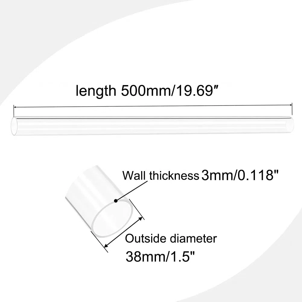 Tubo plastico OD28mm-38mm Espesor pared2mm-5mm L500mm Tubo Transparente rígido Tubos PVC Redondo plastico,38mm*3mm